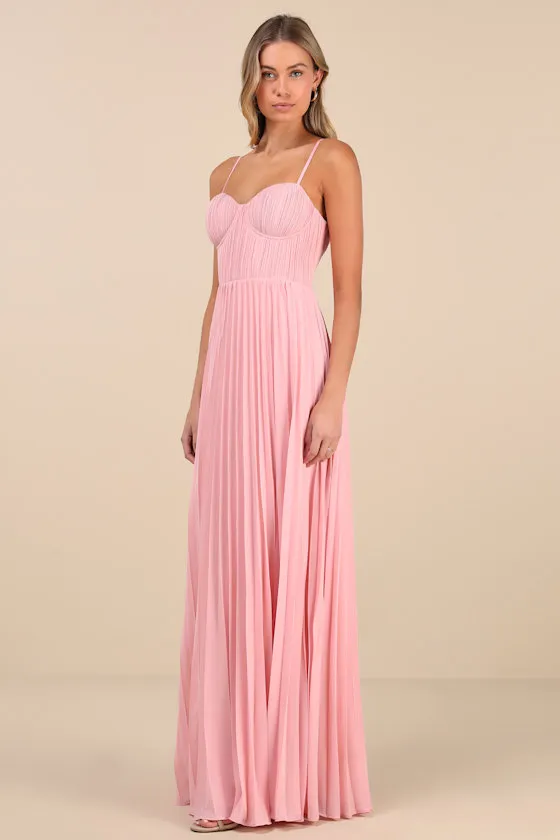 Admirable Elegance Light Pink Pleated Bustier Maxi Dress sold by Lulus product image thumbnail 3