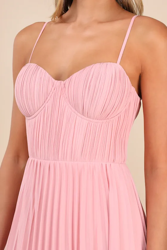 Admirable Elegance Light Pink Pleated Bustier Maxi Dress sold by Lulus product image thumbnail 4