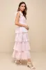 Radiant Arrival Shiny Pink Organza Tiered Tie-Strap Maxi Dress sold by Lulus