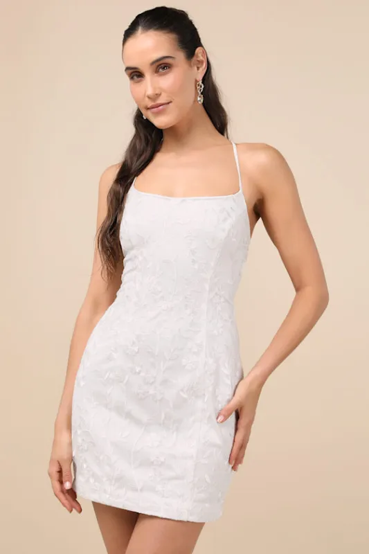 Lively Sweetheart White Embroidered Lace-Up Mini Dress sold by Lulus