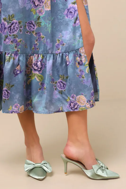 Lyle Sage Green Satin Pointed-Toe Mules sold by Lulus