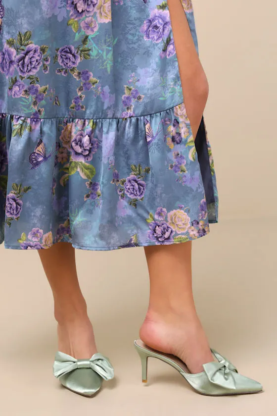 Lyle Sage Green Satin Pointed-Toe Mules sold by Lulus