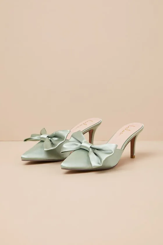 Lyle Sage Green Satin Pointed-Toe Mules sold by Lulus product image thumbnail 2