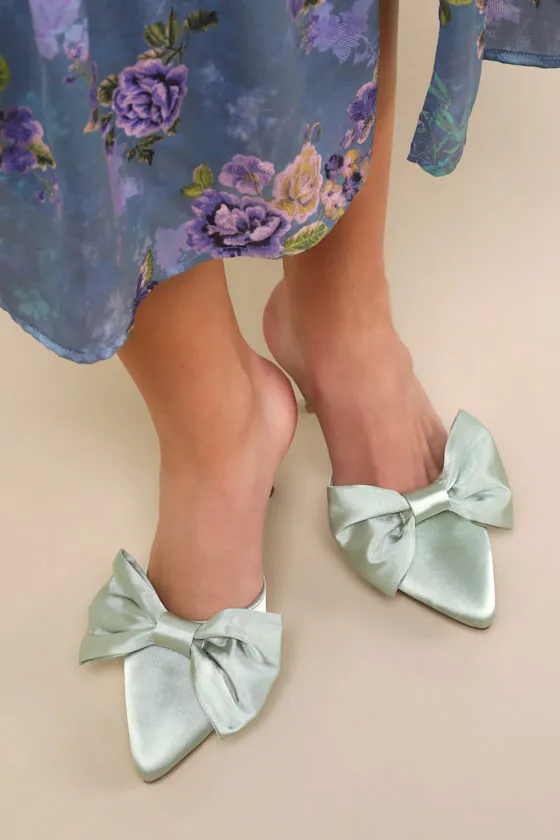 Lyle Sage Green Satin Pointed-Toe Mules sold by Lulus product image thumbnail 3