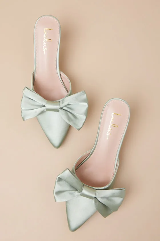 Lyle Sage Green Satin Pointed-Toe Mules sold by Lulus product image thumbnail 4