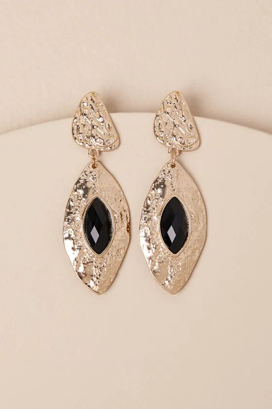 Feray Gold and Black Hammered Drop Earrings sold by Lulus