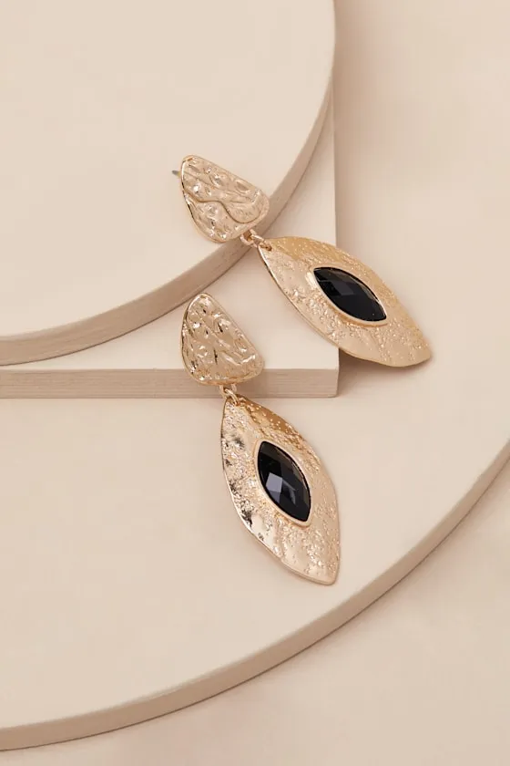 Feray Gold and Black Hammered Drop Earrings sold by Lulus product image thumbnail 2
