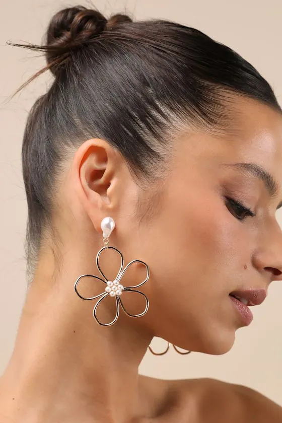 Elske Gold Pearl Flower Earrings sold by Lulus