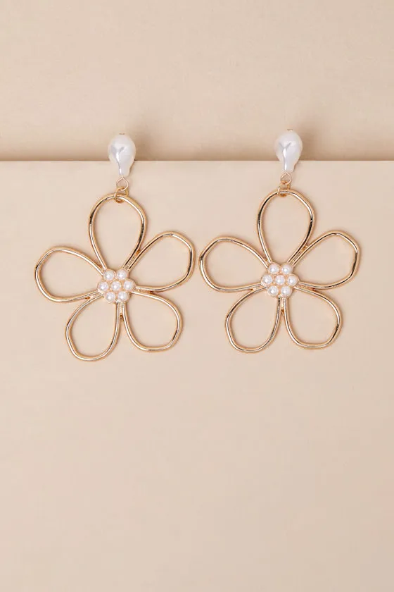 Elske Gold Pearl Flower Earrings sold by Lulus product image thumbnail 2