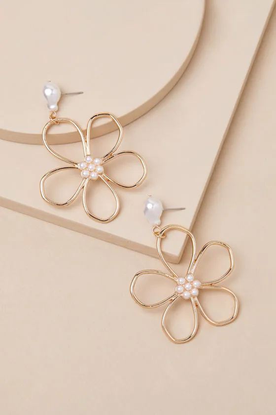 Elske Gold Pearl Flower Earrings sold by Lulus product image thumbnail 4