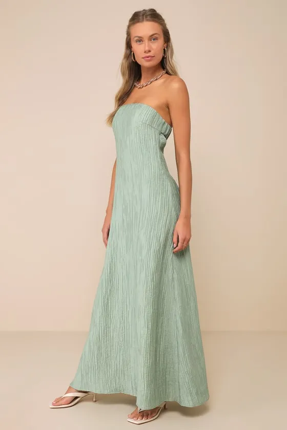 Radiant Season Sage Green Plisse Cutout Strapless Maxi Dress sold by Lulus product image thumbnail 4