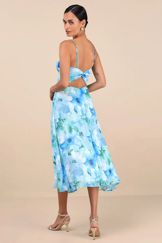 Radiant Feelings Blue and Green Floral Chiffon Midi Dress sold by Lulus product image thumbnail 3