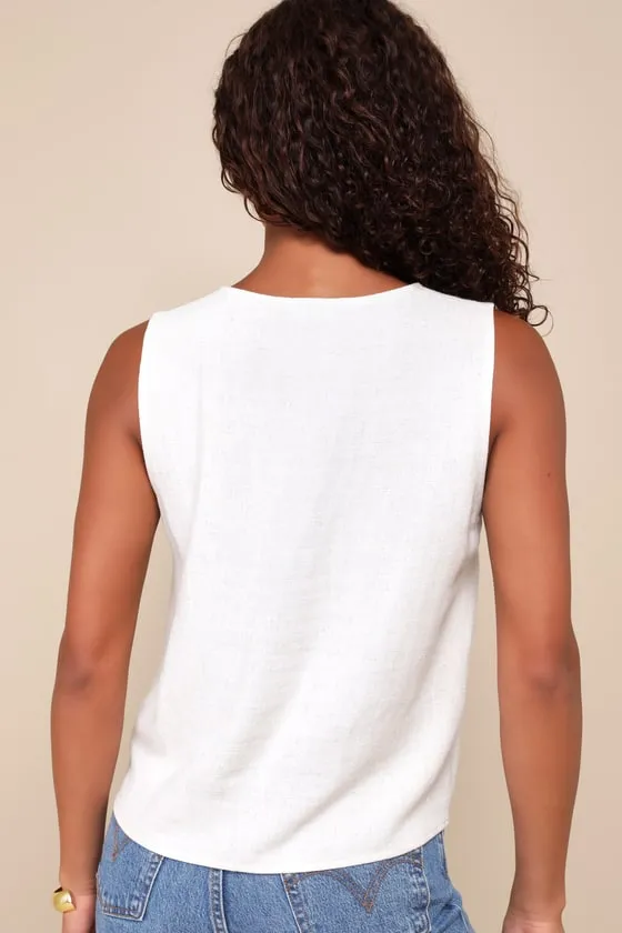 Casually Sophisticated Beige Linen Sleeveless Button-Front Top sold by Lulus product image thumbnail 3