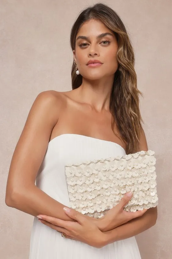 Sparking Perfection Ivory Floral Sequin Pearl Clutch sold by Lulus product image thumbnail 2