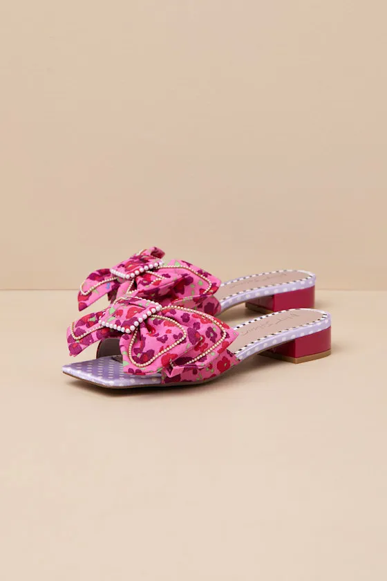 Garnet Pink Floral Multi Pearl Bow Slide Sandals sold by Lulus product image thumbnail 2
