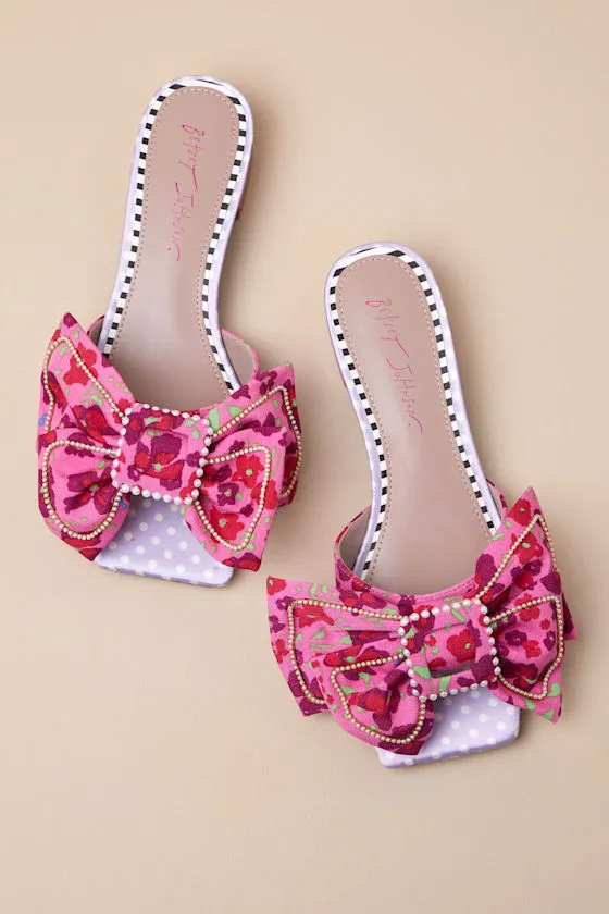 Garnet Pink Floral Multi Pearl Bow Slide Sandals sold by Lulus product image thumbnail 4