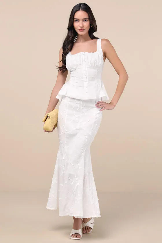 Bella White Embroidered High-Rise Maxi Skirt sold by Lulus