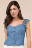 Enye Blue Chambray Bustier Flutter Sleeve Top sold by Lulus
