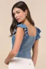 Enye Blue Chambray Bustier Flutter Sleeve Top sold by Lulus