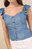 Enye Blue Chambray Bustier Flutter Sleeve Top sold by Lulus