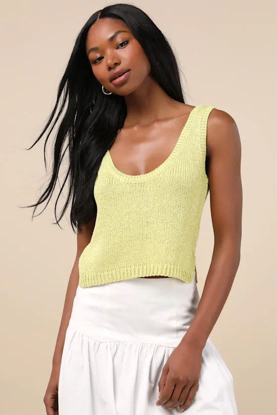 Elevated Staple Lime Green Lurex Cropped Sweater Tank Top sold by Lulus