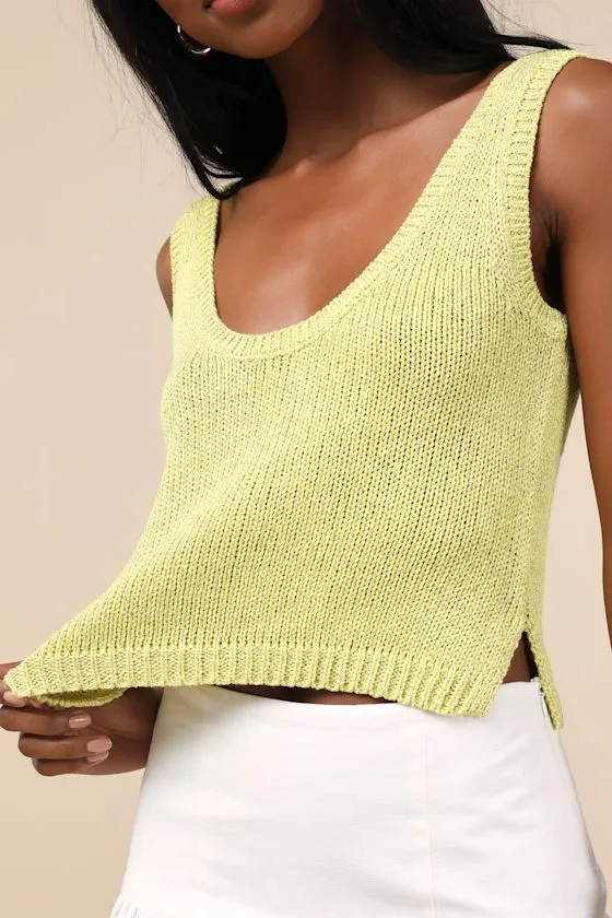 Elevated Staple Lime Green Lurex Cropped Sweater Tank Top sold by Lulus product image thumbnail 4