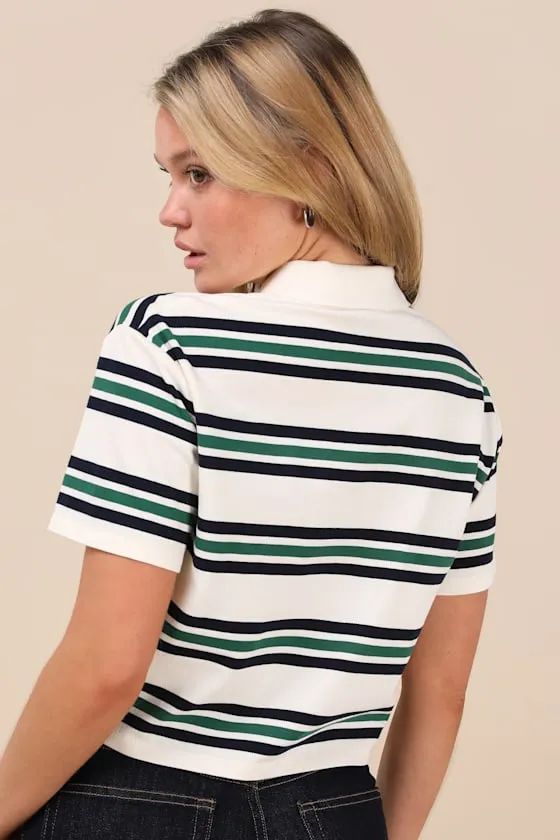 Astute Cutie White Striped Collared Cropped Polo Top sold by Lulus product image thumbnail 2