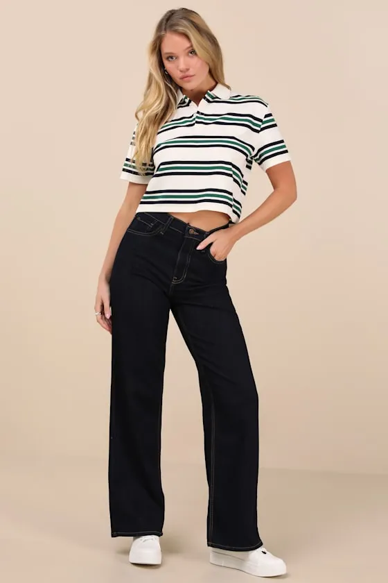Astute Cutie White Striped Collared Cropped Polo Top sold by Lulus product image thumbnail 3