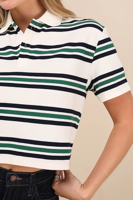 Astute Cutie White Striped Collared Cropped Polo Top sold by Lulus product image thumbnail 4