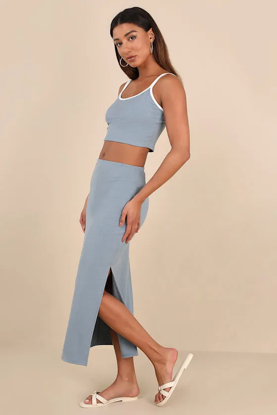 Trendy Match Slate Blue Ribbed Two-Piece Midi Dress sold by Lulus product image thumbnail 2