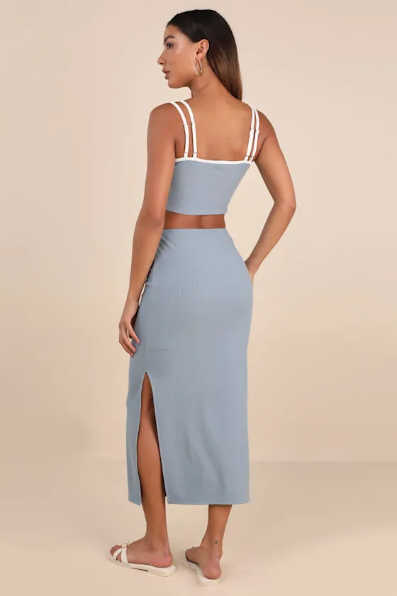Trendy Match Slate Blue Ribbed Two-Piece Midi Dress sold by Lulus product image thumbnail 3