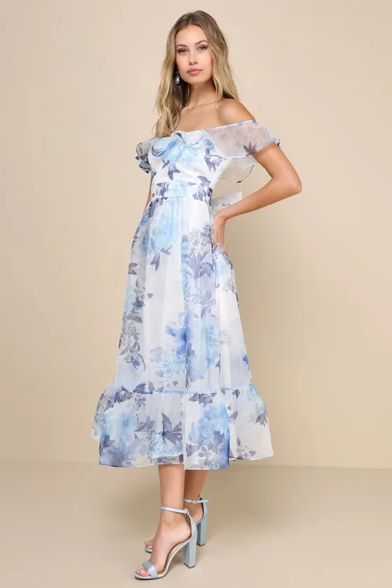 Sweet Composure White Floral Organza Off-the-Shoulder Midi Dress sold by Lulus product image thumbnail 3