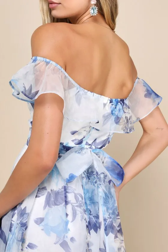 Sweet Composure White Floral Organza Off-the-Shoulder Midi Dress sold by Lulus product image thumbnail 4