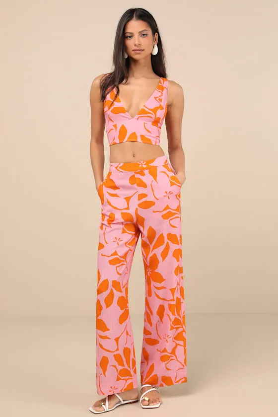 Bora Bora Pink Floral Linen Crop Tank Top sold by Lulus product image thumbnail 4