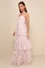 Blissfully Gorgeous Blush Floral Tie-Strap Bustier Maxi Dress sold by Lulus
