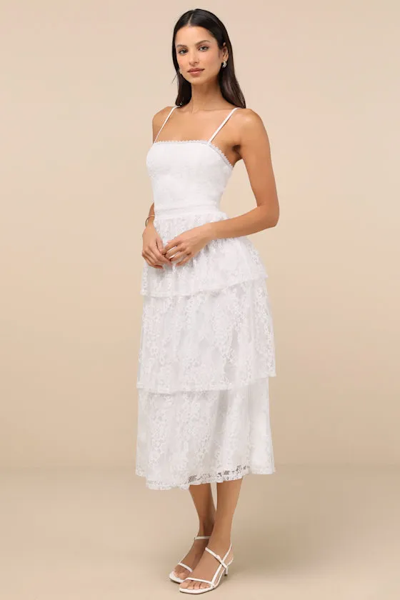 Estrid White Lace Tiered Midi Dress sold by Lulus product image thumbnail 2