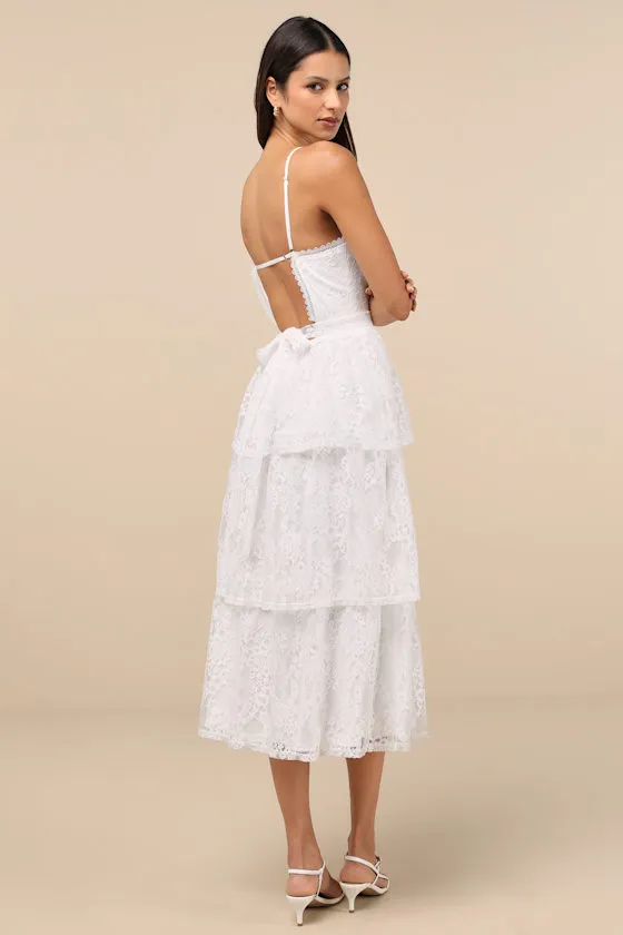 Estrid White Lace Tiered Midi Dress sold by Lulus product image thumbnail 3