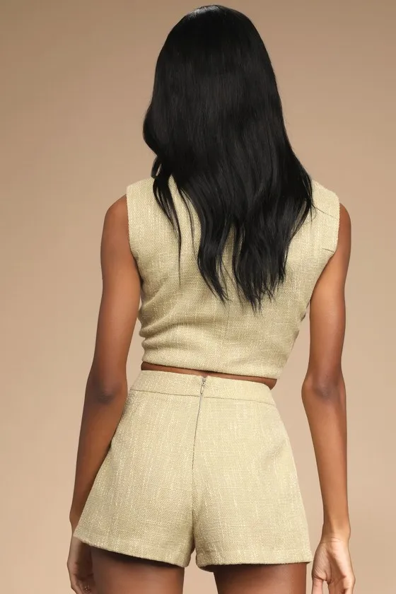 Perfect Company Olive Tweed High Waisted Shorts sold by Lulus product image thumbnail 3