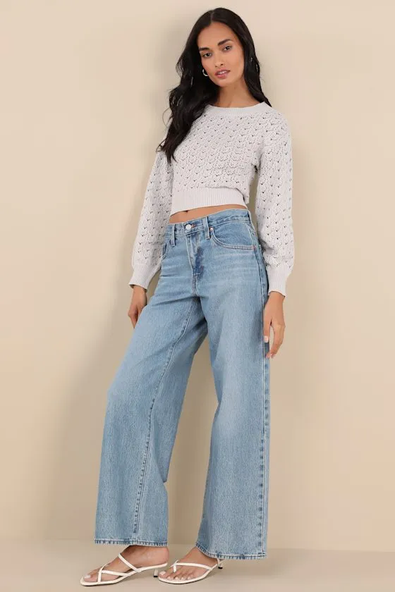 Always All Mine Light Grey Lace-Up Cropped Pointelle Sweater sold by Lulus product image thumbnail 4