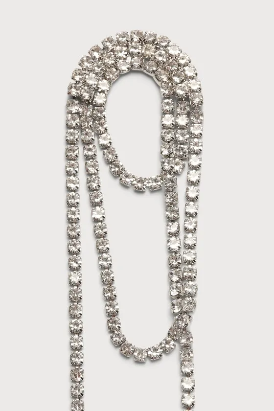 Dazzling Delights Silver Rhinestone Fringe Earrings sold by Lulus product image thumbnail 2