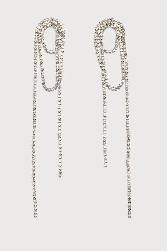 Dazzling Delights Silver Rhinestone Fringe Earrings sold by Lulus product image thumbnail 3