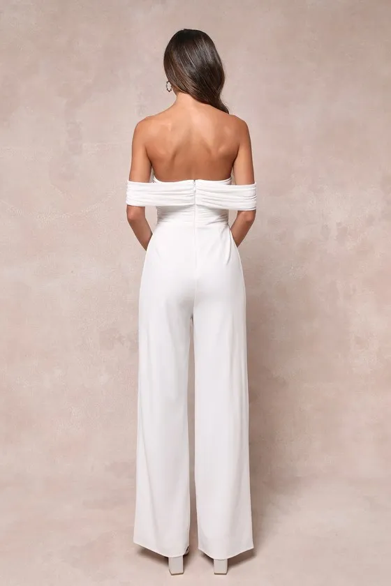 Gorgeous Fantasy White Mesh Ruched Off-the-Shoulder Jumpsuit sold by Lulus product image thumbnail 4