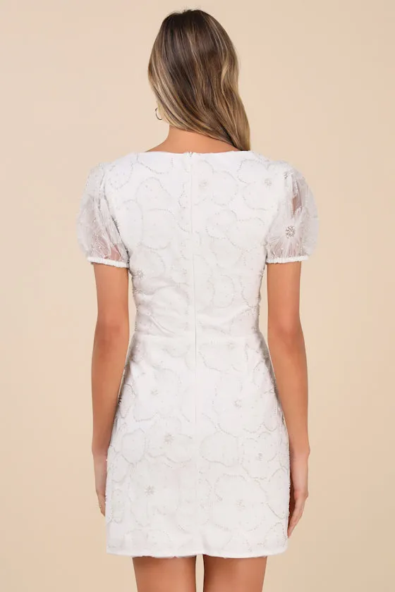 Tarabya White 3D Floral Beaded Mini Dress sold by Lulus product image thumbnail 2