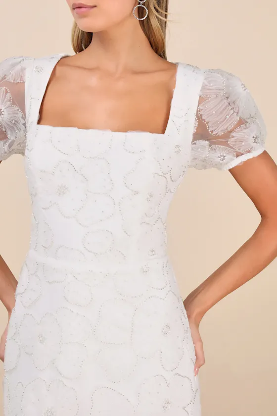 Tarabya White 3D Floral Beaded Mini Dress sold by Lulus product image thumbnail 4