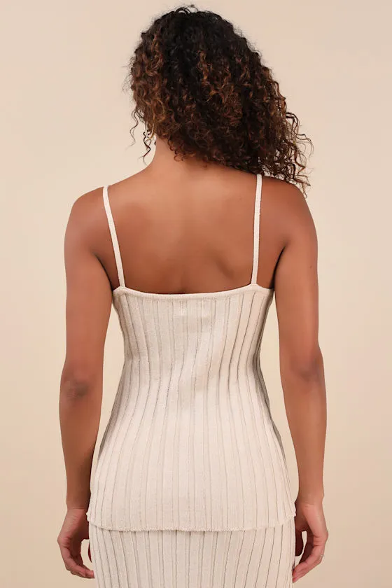 Baha Beige Ribbed Knit Button-Front Cami Top sold by Lulus product image thumbnail 2