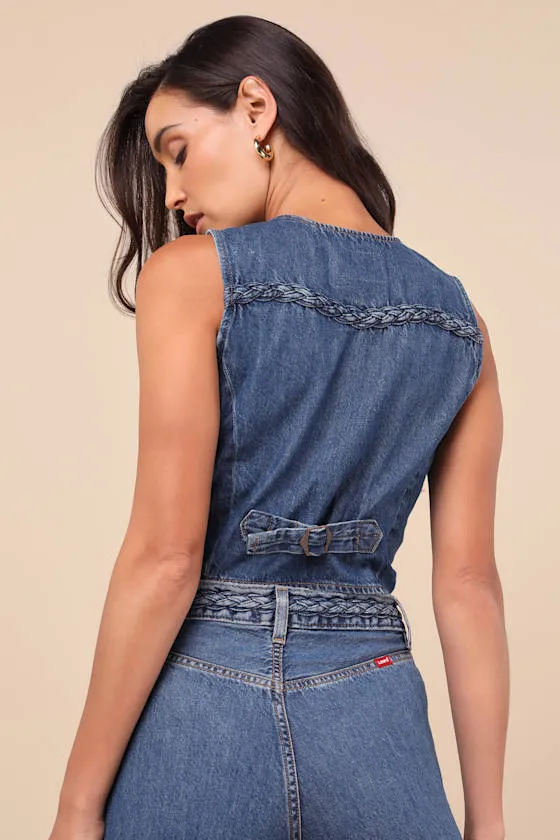 Braided Dark Wash Denim Vest Top sold by Lulus product image thumbnail 2