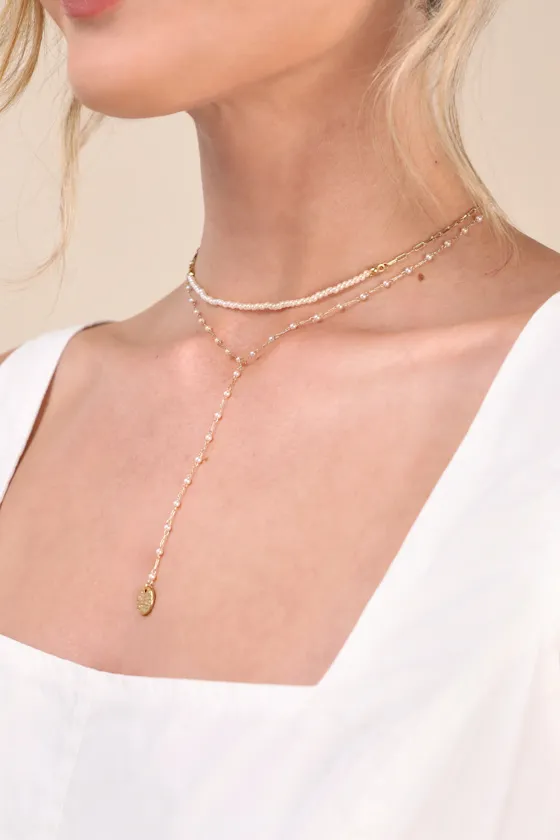 Cianna Gold Pearl Layered Necklace sold by Lulus