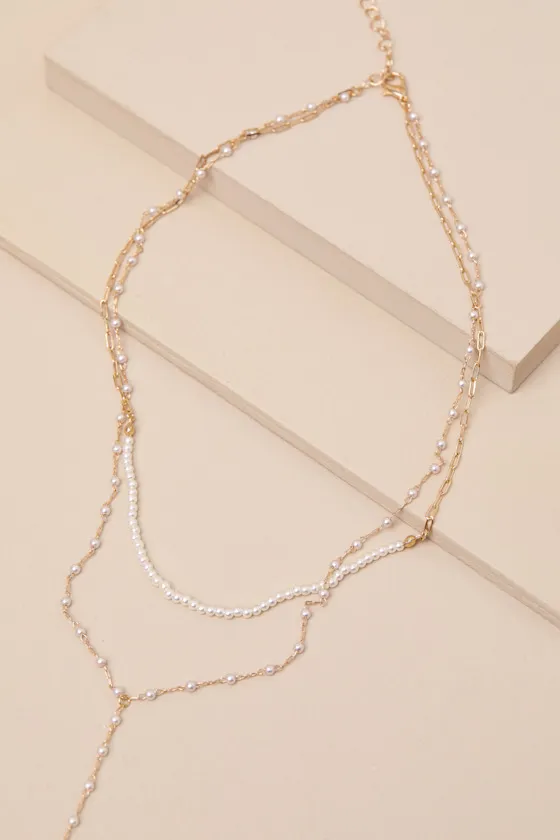 Cianna Gold Pearl Layered Necklace sold by Lulus product image thumbnail 4