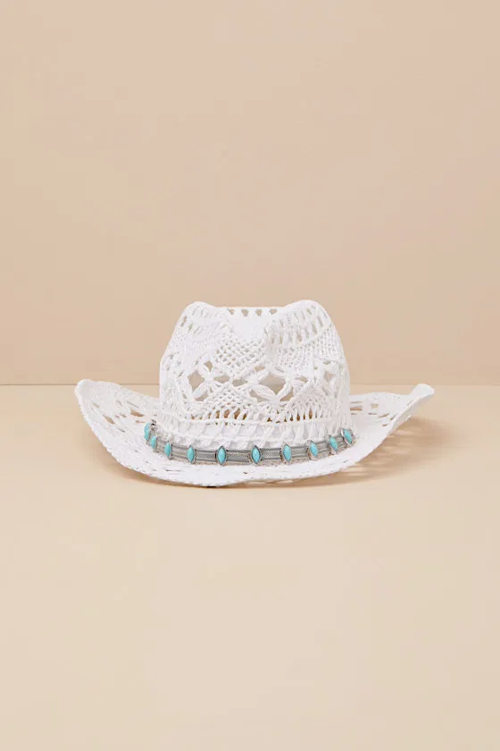 Chasya White and Turquoise Woven Straw Western Hat sold by Lulus product image thumbnail 2