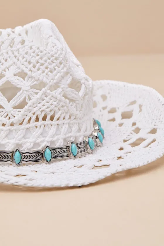 Chasya White and Turquoise Woven Straw Western Hat sold by Lulus product image thumbnail 4